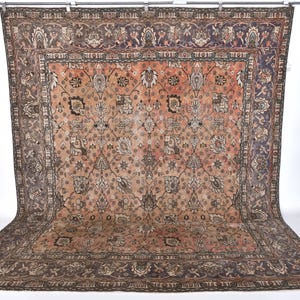9x11 Rug, 9x11 Persian Rug, 9x11 Oversize Orange Persian Rug, Large Area Rug, Handmade Wool Rug, 9x11 Area Rug, Persian Rug 9x11, Antique