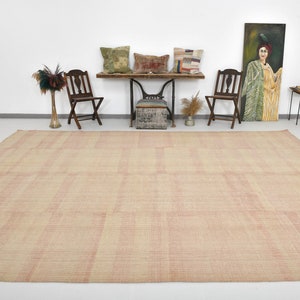 Tapis kilim en laine vintage turc 10 x 13, tapis kilim oversize, tapis kilim moderne noué à la main, tapis 10 x 13, kilim beige saumon, tapis de salon