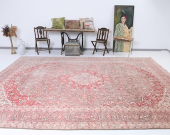 10x14 Unique Wool Vintage Rug,10x14 Oversize Rug,10x14 Rug,Large Vintage Carpet,Wool Area Rug,10x14,Oversize Rug,Oversized Rug,18428