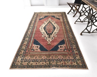 5x9 Rugs, 5x9 Soft Wool Oriental Unique Rug, 5x9 Unique Rug, Handmade Wool Rug, 5x9 Rugs, Dark Burgundy & Blue Carpet, Vintage Rug 5x9