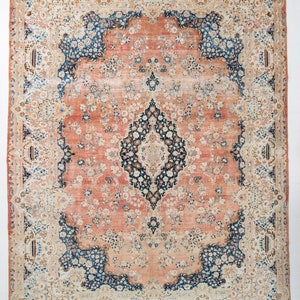 Alfombras de 10 x 14, alfombra persa azul marino melocotón de 10 x 14, alfombra persa de gran tamaño, alfombra de área grande, alfombra de área de 10 x 14, estilo antiguo oriental, alfombra para palacio