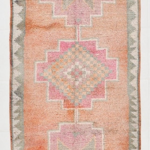 3x10 HERKI VINTAGE RUNNER Rug, 3x10,  3x10 Vintage Runner, Handmade Oushak Rug, Shades Of Orange, Geometric Stair Carpet, Entrway Hall Rugs