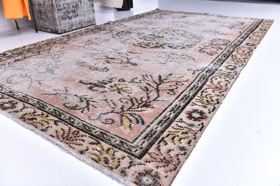5x8 Vintage Faded Area Rug, 5x8 Muted Pink Green Color, 5x8 Living Room Decor, Farmhouse Style, 5x8 Neutral Rug, 5x8 Area Rug, Faded Rug