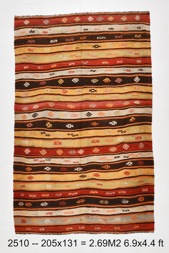 4x7 GEOMETRIC VINTAGE KILIM Rug, 4x7, Vintage Kilim Rug, 4x7 Kilim Rug, Handmade Oushak Rug, Area Rug 4x7, Red Orange Kilim, Ethnic Style