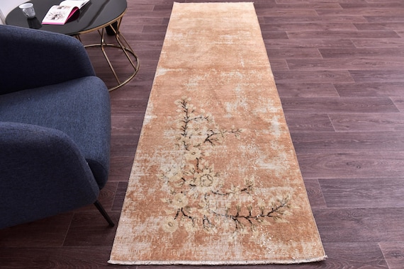 3x9 Vintage Turkish Handmade Peach Hallway Kitchen Runner Rug