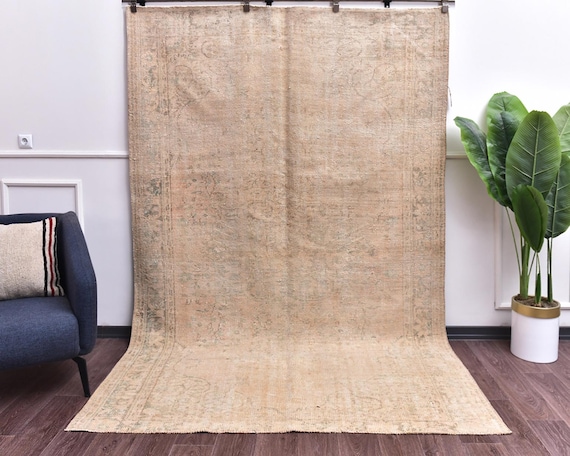 6x9 Vintage Faded Turkish Medallion Handmade Floral Beige Rug, Outlet