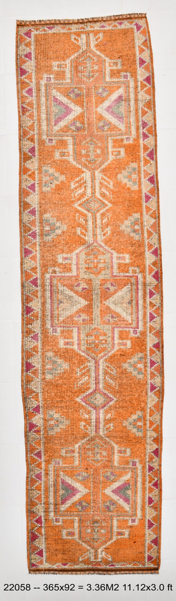 3x12 Runner Rug 3x12 TURKISH VINTAGE RUNNER Rug 3x12 Handmade Oushak Rug 3x12 Vintage Runner Orange & Beige Turkish Runner 3x12 Anatolian