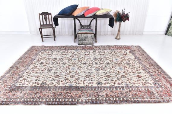 7x10 Turkish Vintage Rug - 7x10 Vintage Rug - Handmade Wool Rug - 7x10 Rugs - Aesthetic Rugged Rugs - Rug For Living Room - Antique Rug 57s