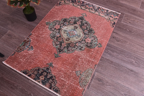 2x4 Vintage Doormat Rug 2x4 Doormat Rug, 2x4 Rug, Small Handmade Wool Rug, 2x3 Turkish Rug, Rug For Bedroom Accent Bathmat Peach Cream Color