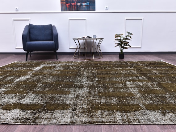 7x10 Vintage Faded Rug, Green Color Rug, 7x10 Floral Area Rug, 7x10 Living Room Rug, 7x10 Faded Distressed Rug, 7x10 Handmade Large Area Rug