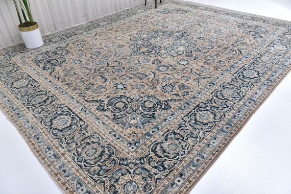 10x13 Oversize Persian Area Rug, Blue, Peach Color Rug, 10x13 Luxury Rug, Large Area Rug, 10x13 Rug, Traditional Rug, Large Unique Rug