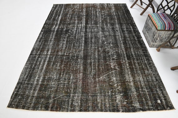 6x9 Black & Brown TURKISH VINTAGE Rug, 6x9 Black Vintage Rug, 6x9 Vintage Rug, Handmade Wool Oushak, Area Rug 6x9, Farmhouse Decor, Antique