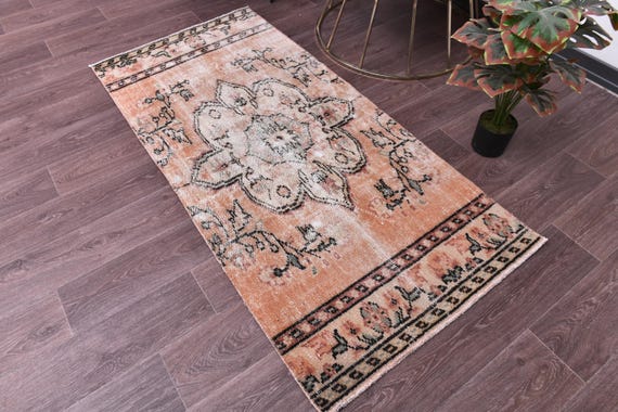 2x5 Vintage Small Runner Rug, 2x5 Pastel Color Rug, 2x5 Rug, Handwoven Wool Rug, 2x5 Hallway Rug, 2x5 Turkish Runner, Cream Pink Color Rug