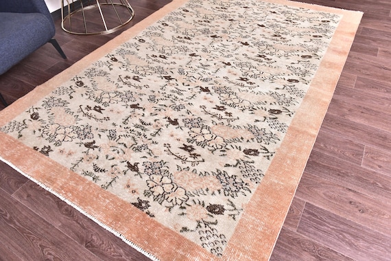 6x9 Vintage Floral Rug, Orange Black Color, 6x9 Area Rug, Farmhouse Decor, Floral Design Rug, 6x9 Rug, Living Room Bedroom Rug, 6x9 Rug