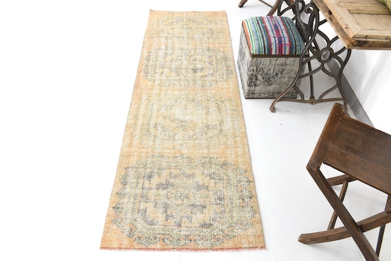 2x8 Turkish Runner, 2x8 Vintage Turkish Runner Rug 2x8 Long Narrow Handmade 2x8 Runner Rug Light Orange Beige Carpet Turkish Runner Rug 55s