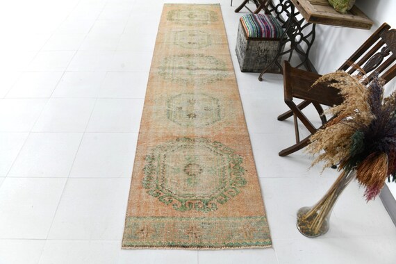 2x12 Runner Rug, 2x12 Vintage Runner, 2x12 OUSHAK VINTAGE RUNNER Rug, 2x12, Vintage Runners, Turkish Handmade Rug, Rugs 2x12, Salmon Tones