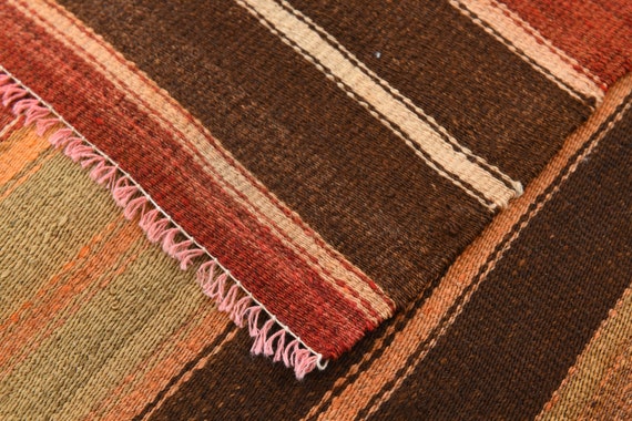 5x8 Rug, 5x8 Striped Kilim, 5x8 Rug Bedroom Vintage Kilim, 5x8, Jute Handmade Wool Rug, 5x8 Rugs, Orange Brown Kilim, İnterior Designer