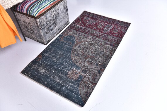 2x4 Oriental Doormat Rug, 2x4 Vintage Doormat Rug, 2x4 Burgundy Blue  Rug, Accent Rug, Bath Mat, Handmade Home Decor, 2x4 Soft Color Rug