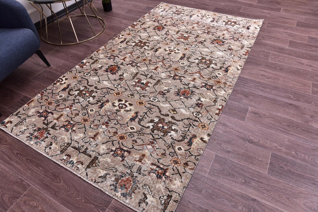 4x8 Vintage Area Rug, 4x8 Brown Beige Color, Handmade Wool Rug ...