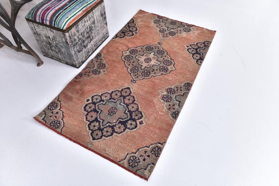 2x5 Small Vintage Accent Rug, 2x5 Terracotta Color, Floral Design, 2x5 Bath Mat, 2x5  Door Mat, 2x5 Accent Rug, Vintage Rug, Small Rug