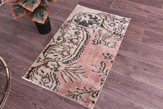 2x4 Vintage Doormat Rug 2x4 Doormat Rug, 2x4 Rug, Small Handmade Wool Rug, 2x3 Turkish Rug, Rug For Bedroom Accent Bathmat Peach Cream Color