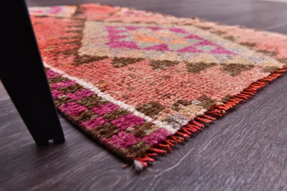 2x3 Vintage Peach Doormat Rug, Traditional Bath Decor, 2x3 Distressed Rug, Handmade Home Decor, Red Peach Color, 2x3 Accent Rug