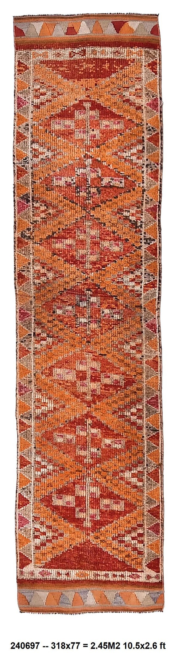 2x10 Unique Runner rug- Vintage Moroccon Runner, 2x10 Turkish Vintage Runner Rug - 2x10 Rug, Handmade Rug, 2x10 Runners, Copper Red Rug