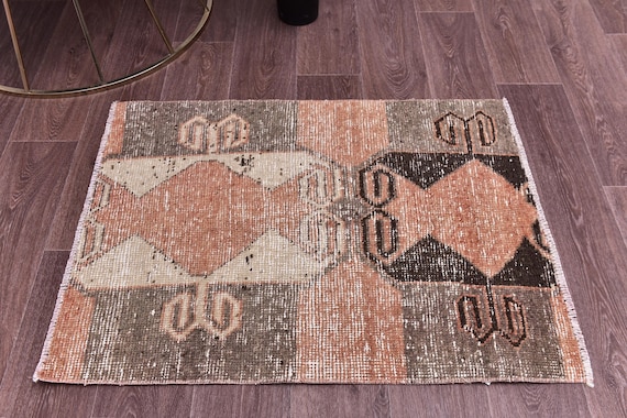 2x3 Vintage Doormat Rug, 2x3 Faded Red Black Color, Geometric Design, 2x3 Bath Mat, 2x3  Door Mat, 2x3 Accent Rug, Vintage Rug, Small Rug