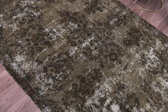 6x9 Vintage Dark Green Distressed Area Rug, Modern Home Decor, Handmade Wool Rug, Living Room Design
