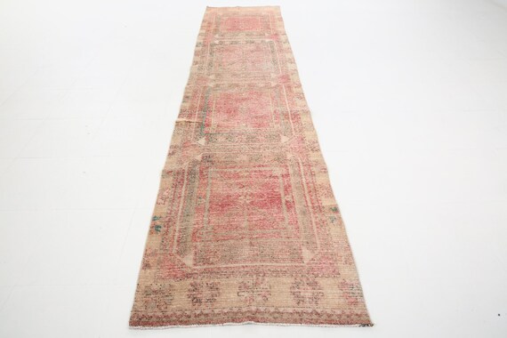 3x12 Pale Red Beige Vintage Runner, 3x12 Vintage Runner 3x12 Soft Handmade Wool Rug 3x12 Rugs Shades Of Red Brown Carpet 3x12 Turkish Runner