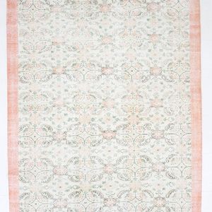 7x9 Area Rug, 7x9 Faded Vintage, 7x9 Soft Turkish Vintage Area Rug, 7x9, Oushak Handmade Antique, Peach & Beige Area Rug, Rug For Nursery