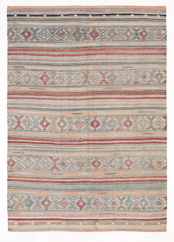 6x8 Area Rug, Kilim Rug 6x8, 6x8 VINTAGE TURKEY KILIM Rug, 6x8, Vintage Kilim Rug, Oushak Handmade Kilim, Rugs 6x8, Soft Pastel Boho, 57s