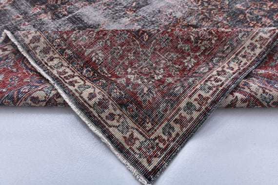 9x13 Antique Vintage Turkish Rug, 9x13 Oriental, Floral Oversize Rug, 9x13 Rug, Extra Large Area Rug, 9x13 Red & Black Persian Rug for Gifts