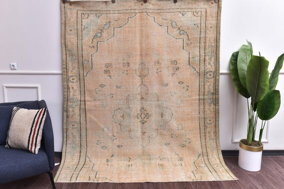 6x8 Distressed Vintage Handmade Turkish Faded Rug, Pastel Color, Tribal Home Decor, Outlet