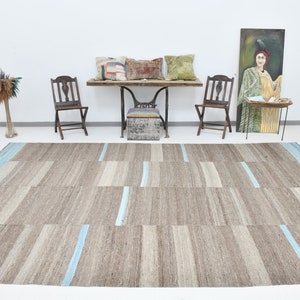 Tapis KILIM VINTAGE OVERSIZE 8 x 13, Tapis kilim surdimensionné, très grande surface, carpettes 8 x 13, kilim en laine fait main, tapis moderniste marron beige