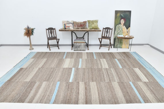 8x13 OVERSIZE VINTAGE KILIM Rug, Oversized Kilim Rug, Extra Large Area, 8x13 Area Rugs, Wool Handmade Kilim, Modernist Brown Beige Carpets