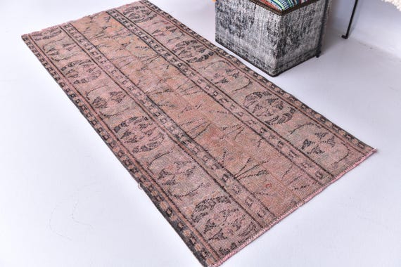 2x6 Vintage Faded Runner Rug, 2x6 Handmade Floral Runner, Peach Green Color, 2x6 Elegant Runner, 2x6 Hallway Rug, 2x6 Kithcen Runner Rug,