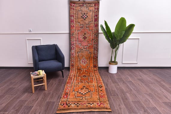 3x12 Handmade Vintage Wool Runner Rug, Rug For Hallway Kithcen, Peach Cream Color, Oriantal Runner