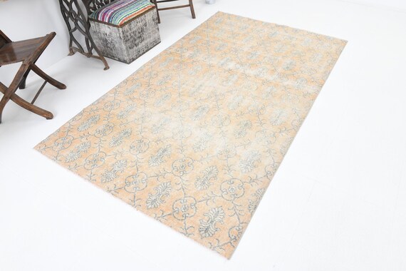 4x7 ORANGE VINTAGE WOOL Rug, Handmade Turkish Rug, Faded Orange Rug,, 4x7 Area Rug, Shabby Chic Oushak Rugi Unique Rug, 4.6x7.8 Ft ,2296