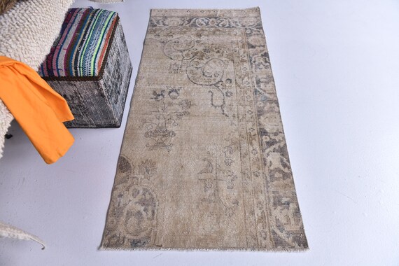 2x5 Brown Blue Vintage Runner, 2x5 SOFT VINTAGE RUNNER Rug, 2x5, Turkey Handmade Oushak, 2x5 Runner Rug, Distressed Style, Rug For Entrway
