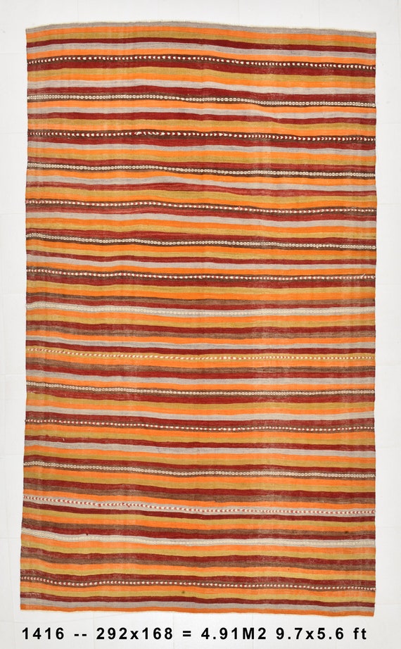 5x9 Area Rug, 5x9 Pinstriped Modern Kilim Rug, 5x9, Turkish Kilim Rug, 5x9, Shades Of Red Orange Kilim, Area Rug 5x9, Rug For Living Room