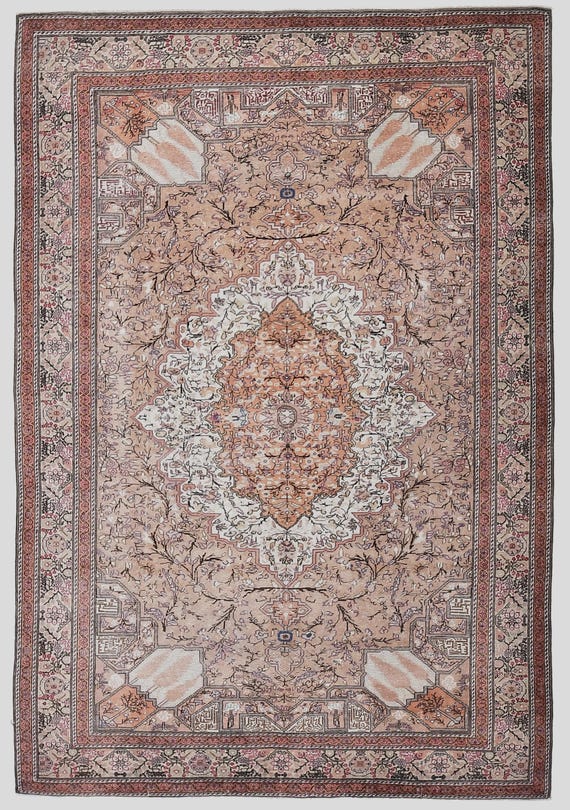 6x9 Orange and Brown Persian Rug, 6x9 Persian Rug 6x9 Rug Wool Handmade Vintage Rug 6x9 Area Rug 6x9 Vintage Rug Living Room Bedroom Rug 57s