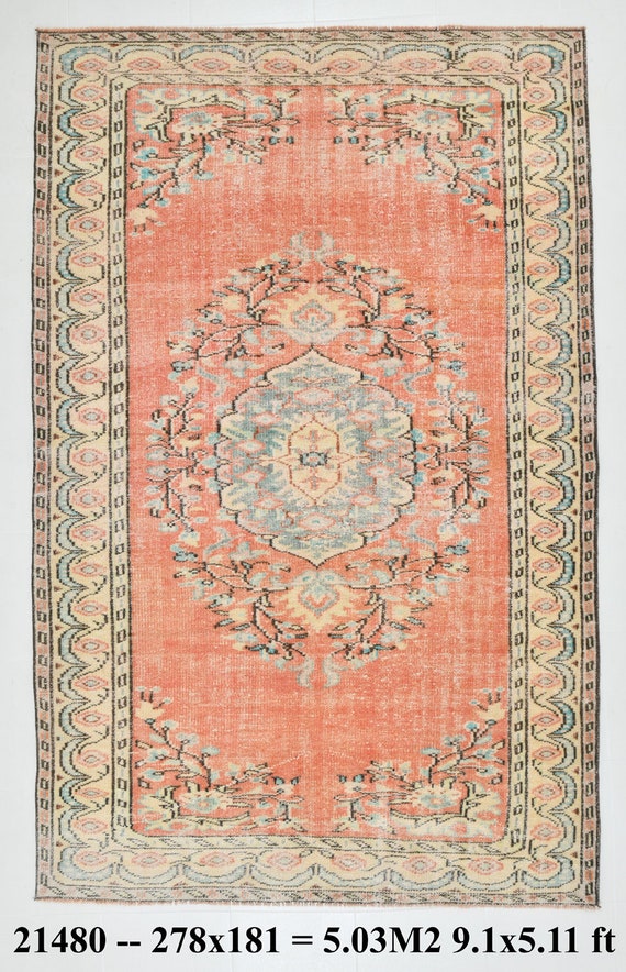 6x9 Bohemian Pumpkin Orange And Beige Turkish Rug, 6x9 Pumpkin Orange Turkish Rug, 6x9 Turkish Rug, Oushak Handmade Rug, 6x9 Medium Rug,