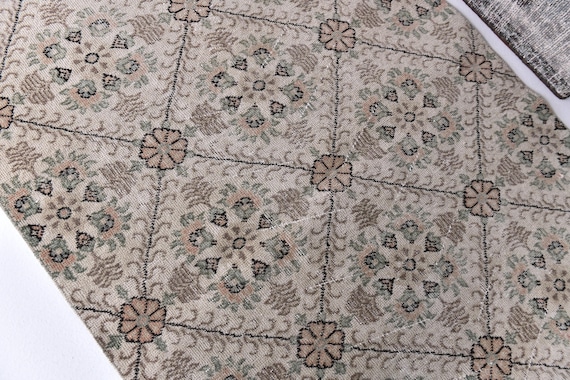 4x6 Vintage Turkish Elegant Rug, Cream Green Color Rug, 4x6 Handmade Wool Rug, 4x6 Floral Rug, 4x6 Green rug, 4x6 Bedroom Living Room Rug