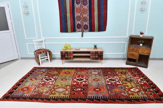 Antique Vintage Turkish Rug, 5x11 Vivid Multicolored Area Rugs, 5x11 Handmade Soft Wool Rug, 5x11 Area Rug, 5x11 Rustic & Luxury Area Rugs,