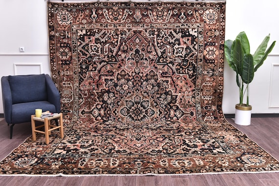 10x12 Antique Handmade Rug, Oversize Rug, Living Room Rug, Oriental Rug, Brown Terracotta Color