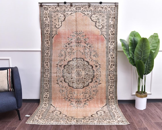 5x9 Vintage Distressed Medallion Handmade Floral Terracotta Taupe Rug