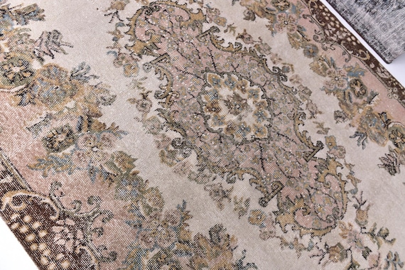 5x9 Antique Turkish Area Rug, 5x9 Faded Central Medallion Design, 5x9 Oversized Vintage Carpet,  Boho Home Decor, 5x9 Brown Rug 5x9 Area Rug