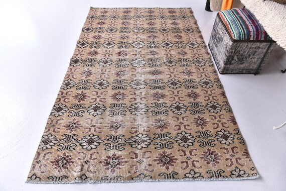 4x7 Vintage Faded Accent Rug, 4x7 Mustard Red Color 4x7 Distressed Rug, Traditional Home Decor, Handmade Wool Rug, 4x7 Rug Farmhouse Rug