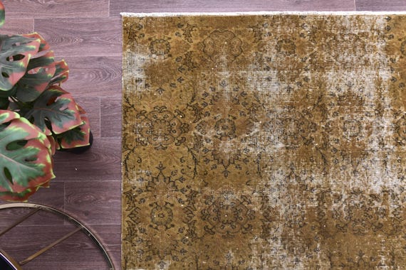 4x6 Vintage Turkish Accent Rug, Golden Mustard Color, 4x6 Distressed Area Rug, Handmade Wool Rug, 4x6 Faded Rug, Oriental Rug 4x6 Area Rug